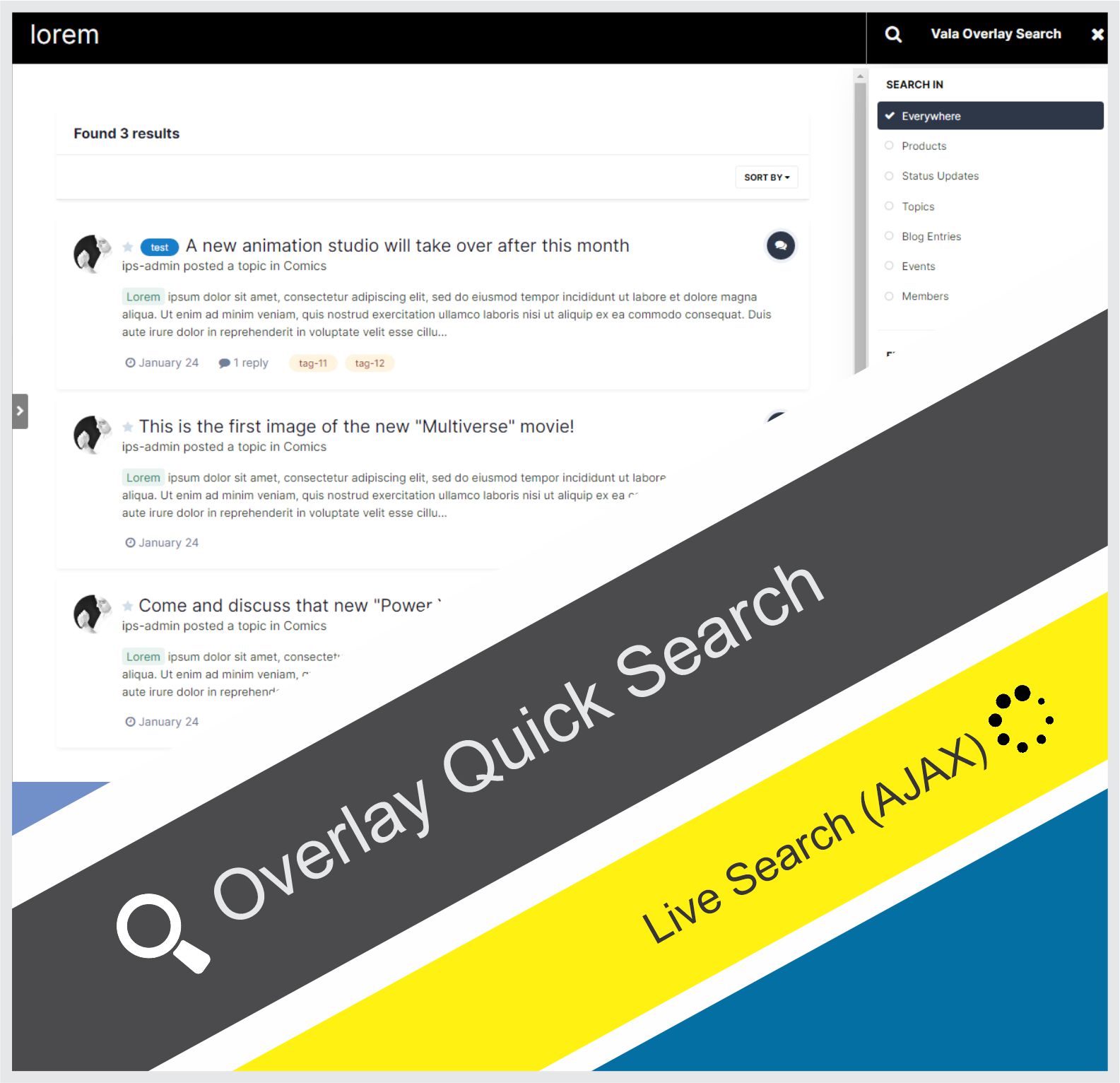 Overlay Live Quick Search